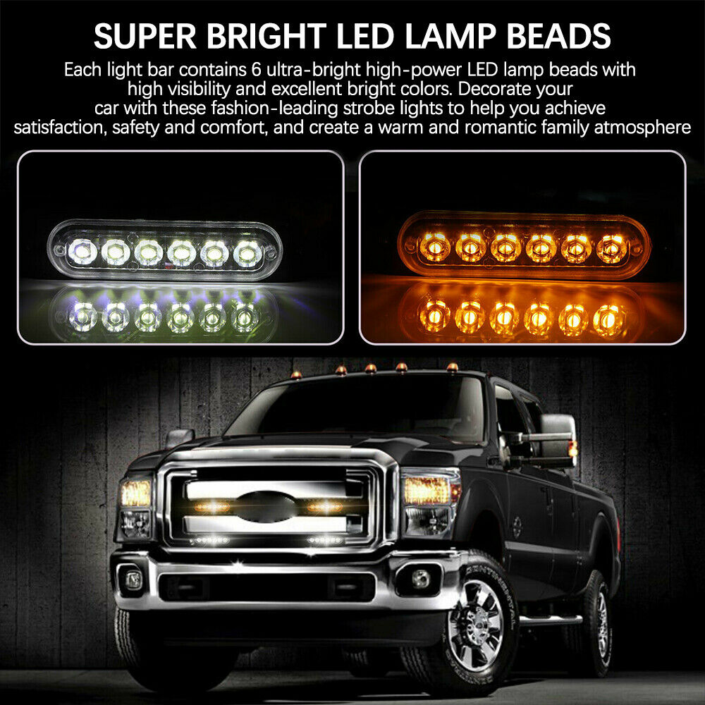 4 6LED Car Truck Emergency Lamps Hazard Flash Strobe Warning Lights Amber/White