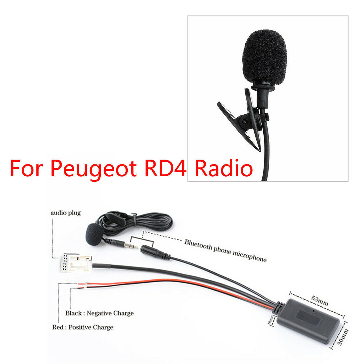 For Peugeot RD4 12-pin Car AUX Audio BT Wireless Auxiliary Adapter + Microphone