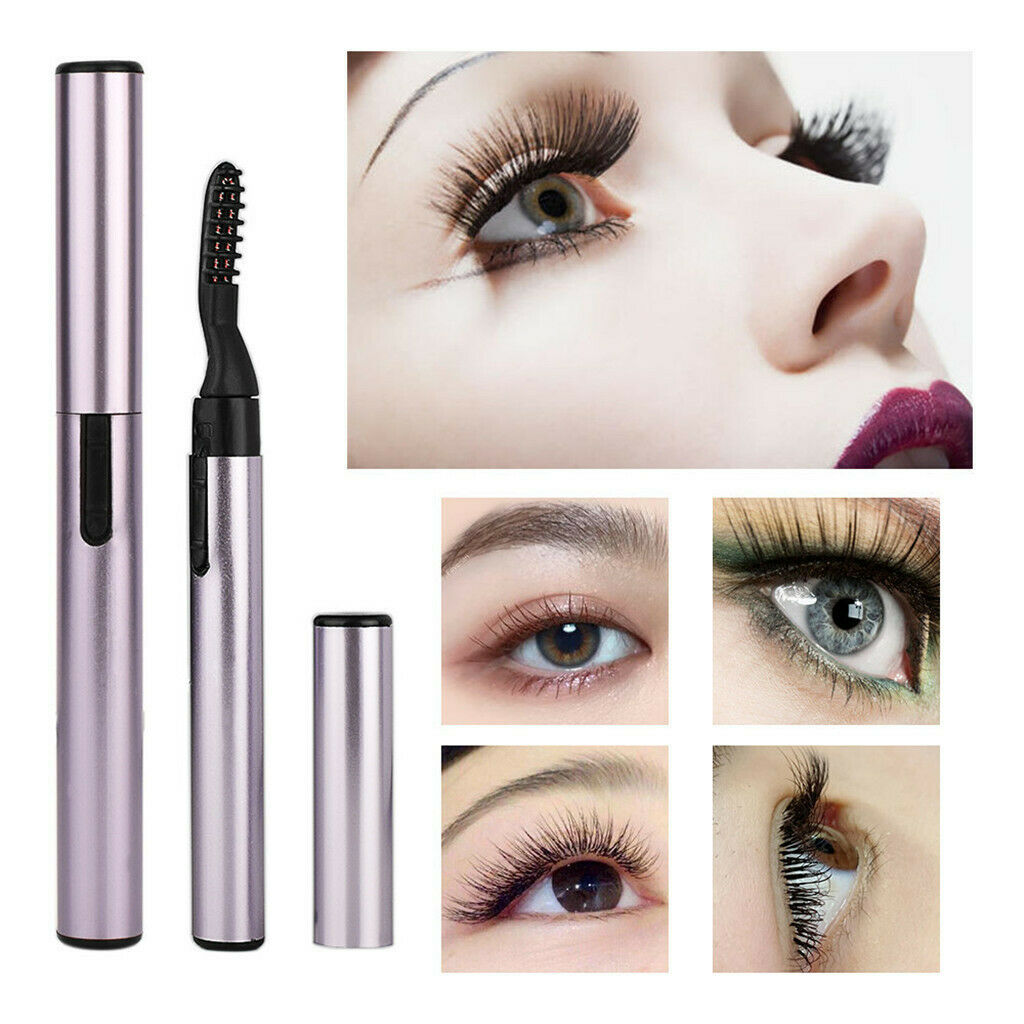 Mini Aluminum Alloy Electric Eyelash Curler Battery Powered Brush With Comb