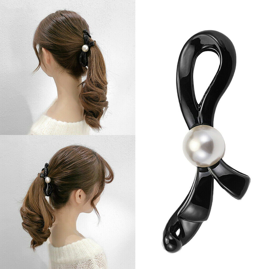 Fashion Women's Pearls Bow Banana Hair Clip Barrette Hairpin Hair Grip