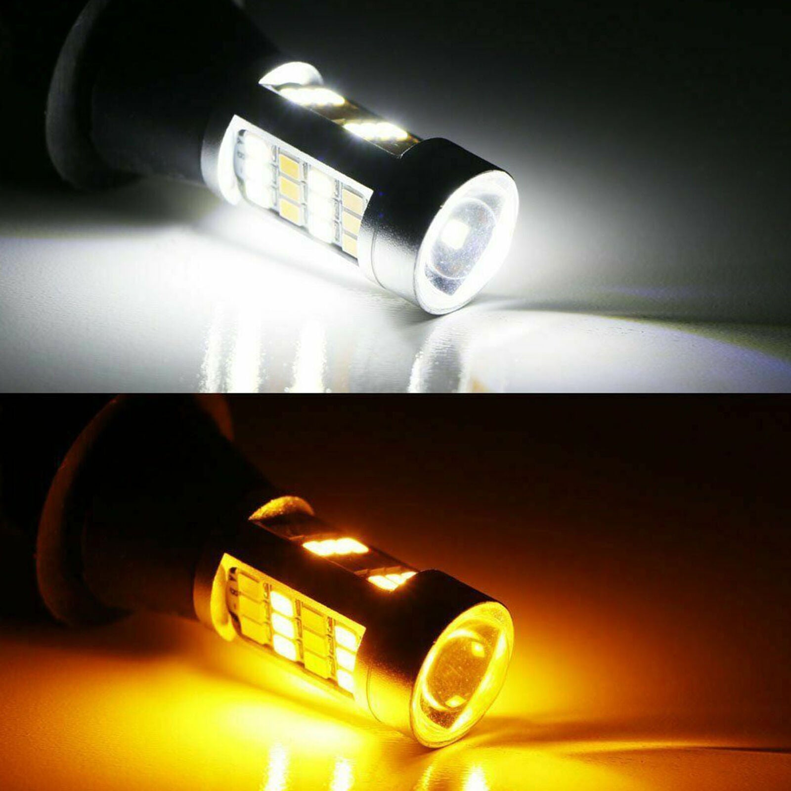 2X 7443 7440 7444 LED Turn Signal Switchback White/Amber DRL Parking Light Bulbs