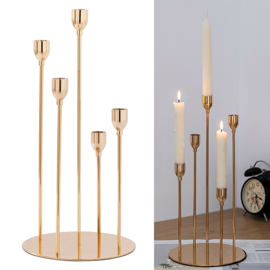 Tall 5 Heads Candelabra Taper Candle Holder Stand Desktop Party Ornament