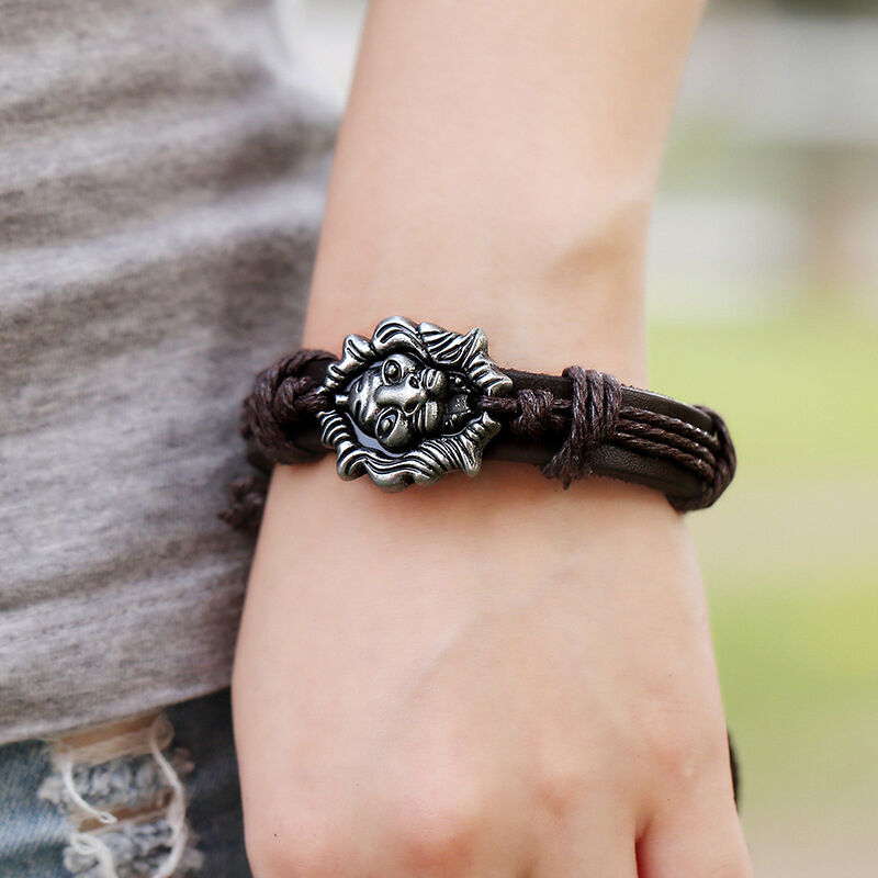 Special Men ewelry Braided Dragon Head Wrap Wrist Faux Leather Cuff Bracelet Kt