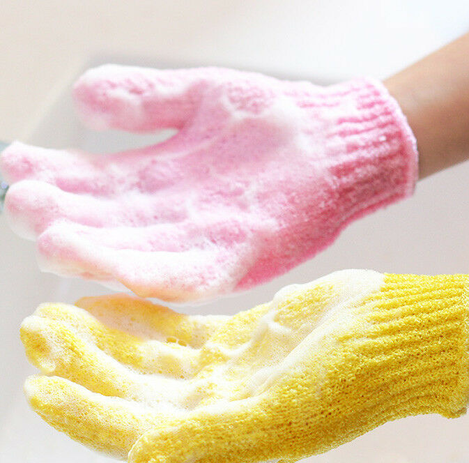 Wash Skin Spa Shower Bath Gloves 2Pcs Exfoliating Massage Loofah Body Scrubber C