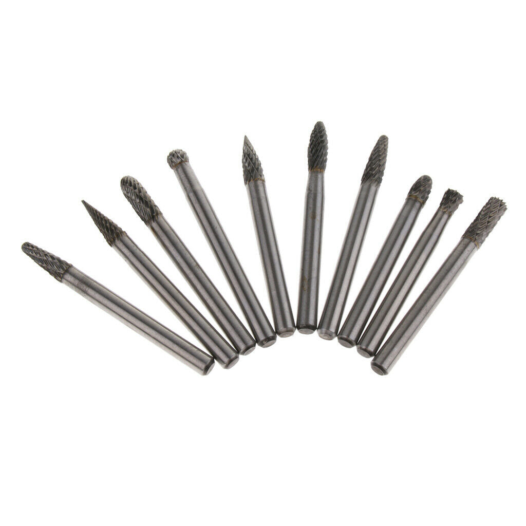 10 Piece 1/4" Shank Double Cut Carbide Rotary Burr Die Grinder Carving Bit