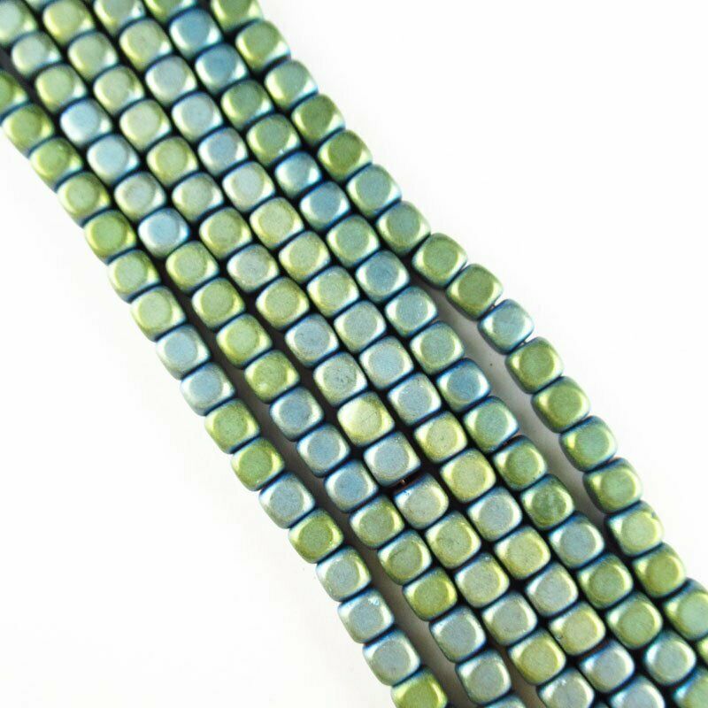 4x4x4mm Army Green Frosted Hematite Cube Loose Bead 15.5 inch 28g A-433TS
