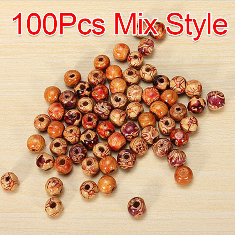 9x10mm Tribal Patterned Wood Beads Mix Wooden Pony Bead Macrame 100pcs
