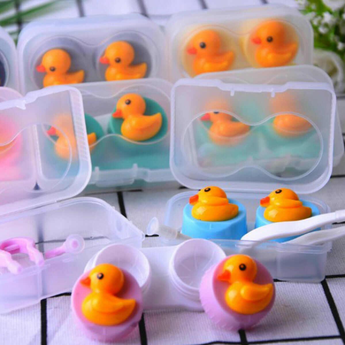1Box Travel Portable Cute Duck Contact Lens Storage Box Case Holder Organizer