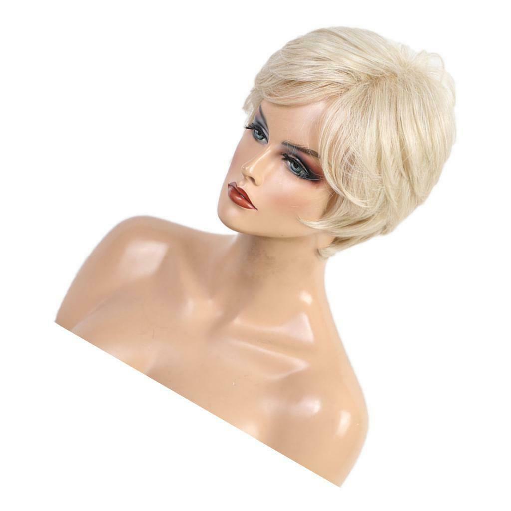 Human Hair Womens Side Part Wigs Costume Party Natural Pixie Cut Wig Beige