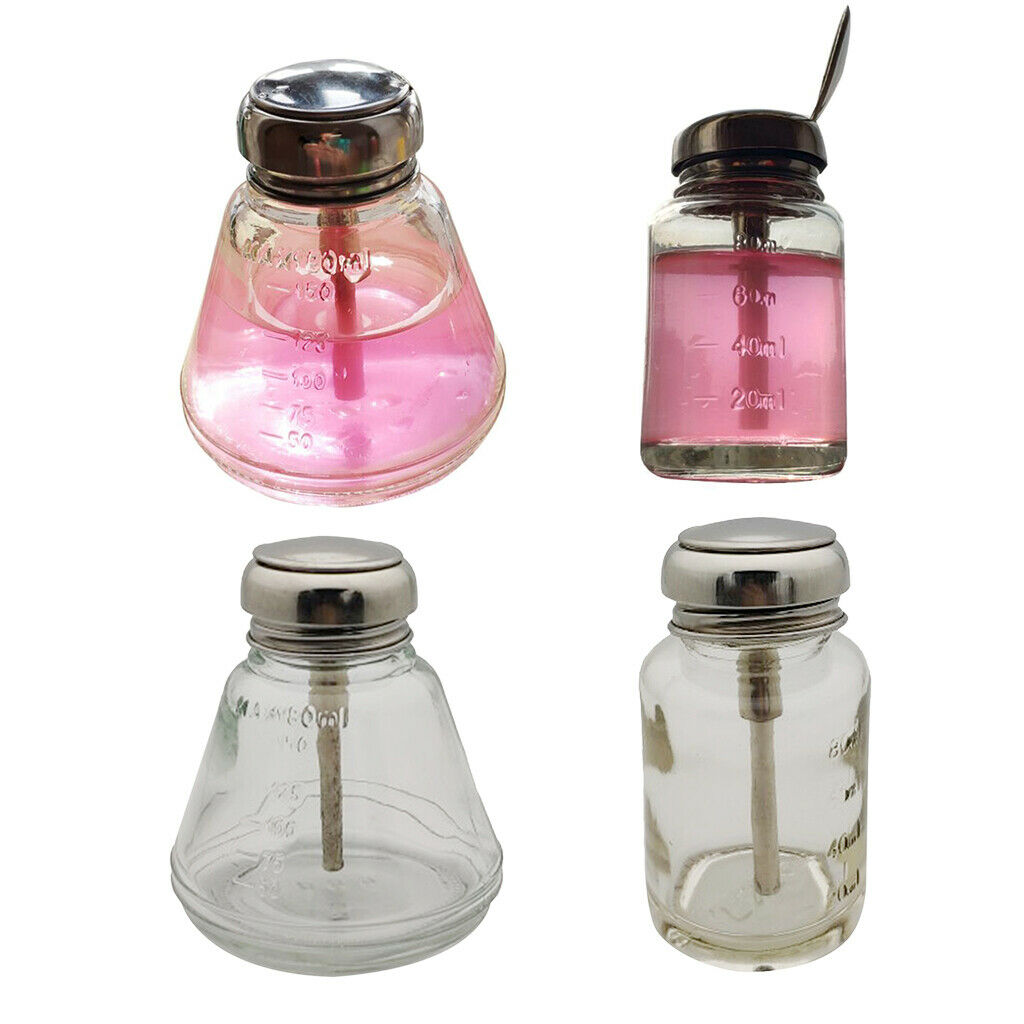 2pcs Glass Liquid Alcohol Press Pump Bottles Makeup Remover Dispenser 3/6oz