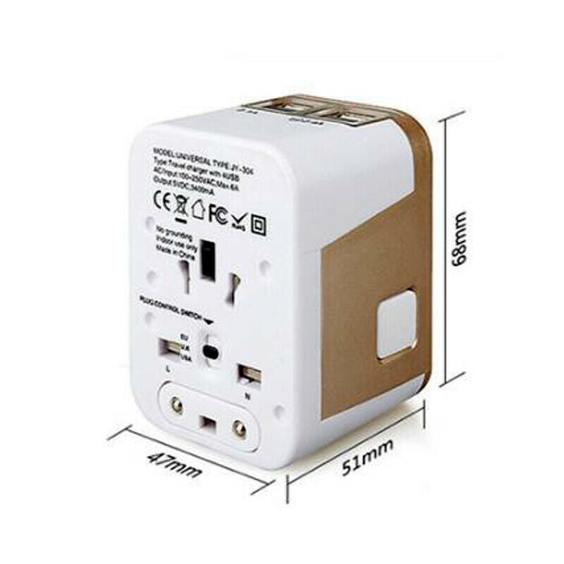 4 USB Travel Switch Plug Adapter Charger Converter Dual AC Power 110-240V 6 Amp