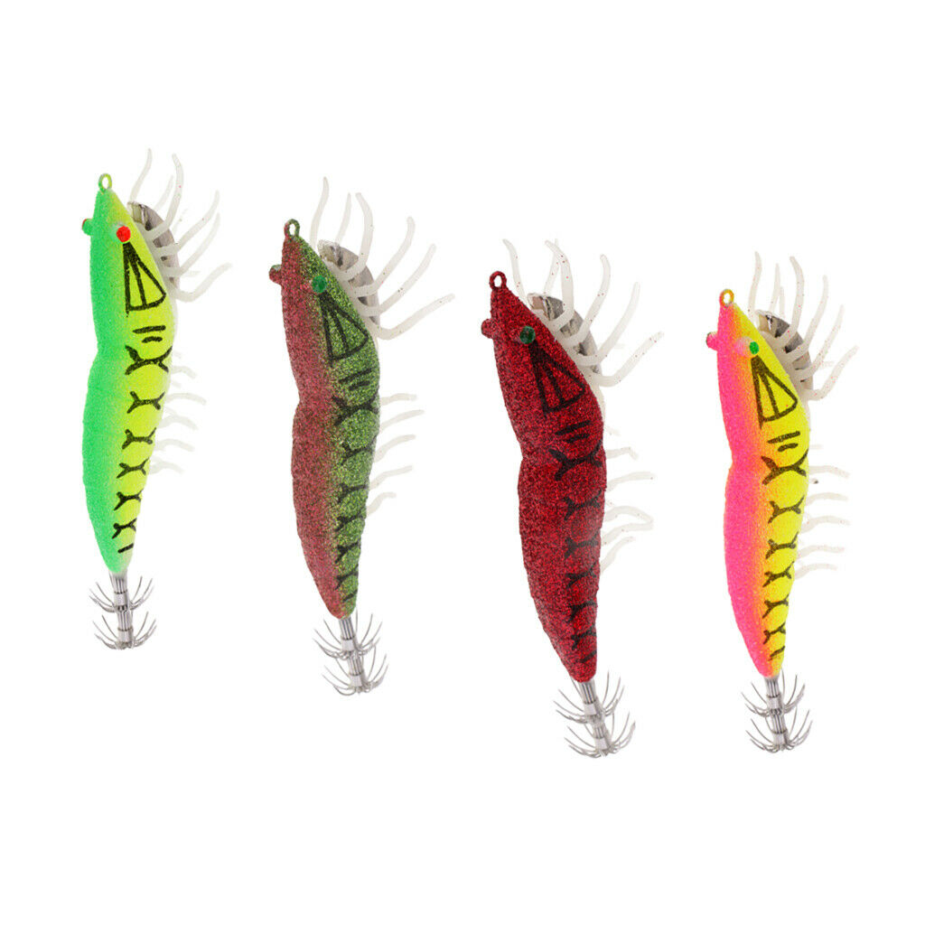 Glow in Dark Squid Jig Hooks Shrimp Fishing Lures with Luminous Soft Leg 01