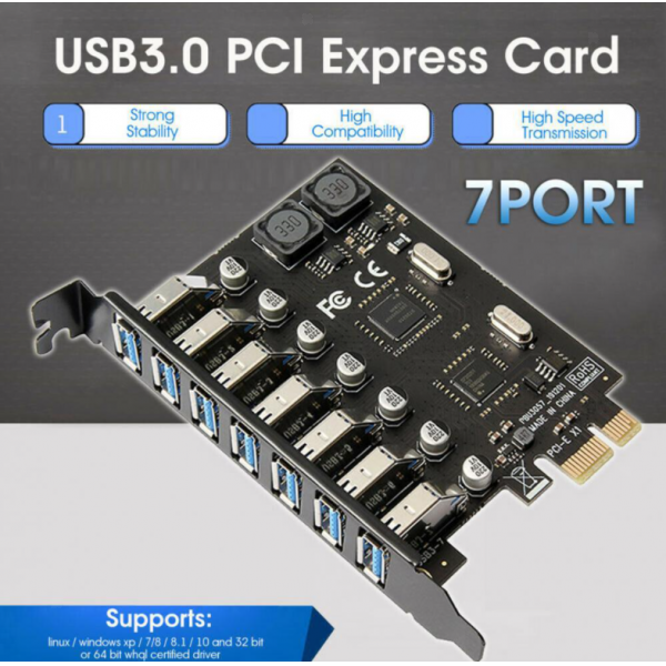 PCI-e to USB 3.0 Expansion Card 5Gbps Controller for Windows 10 Plastic