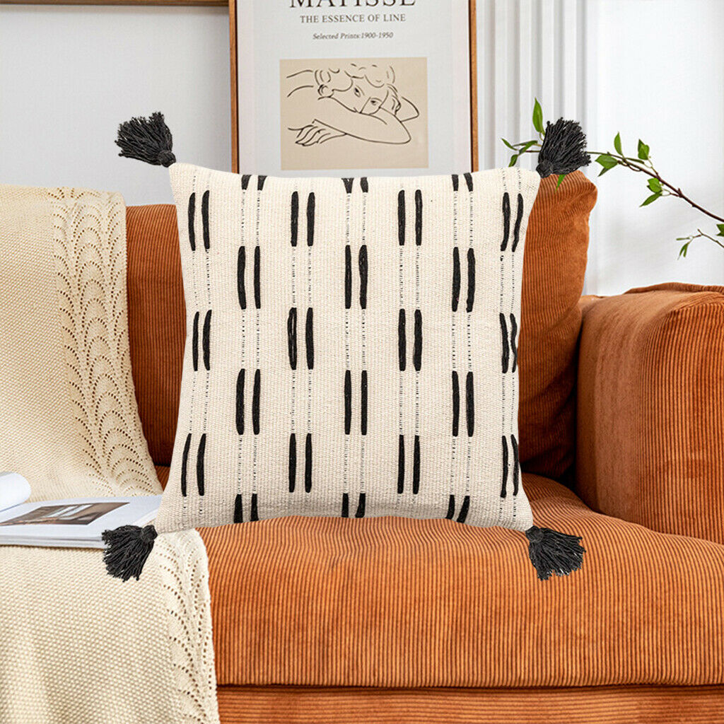 Pillowcase Tufted Tassels Elegance Textured Throw Pillow Cover White Square