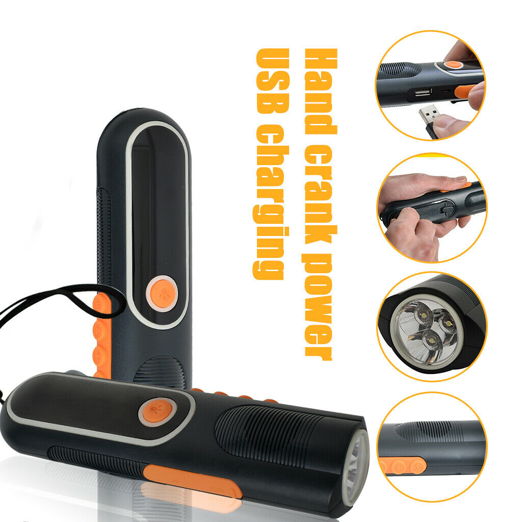 Hand Crank Self Powered Emergency LED Flashlight Power Bank Phone Charger