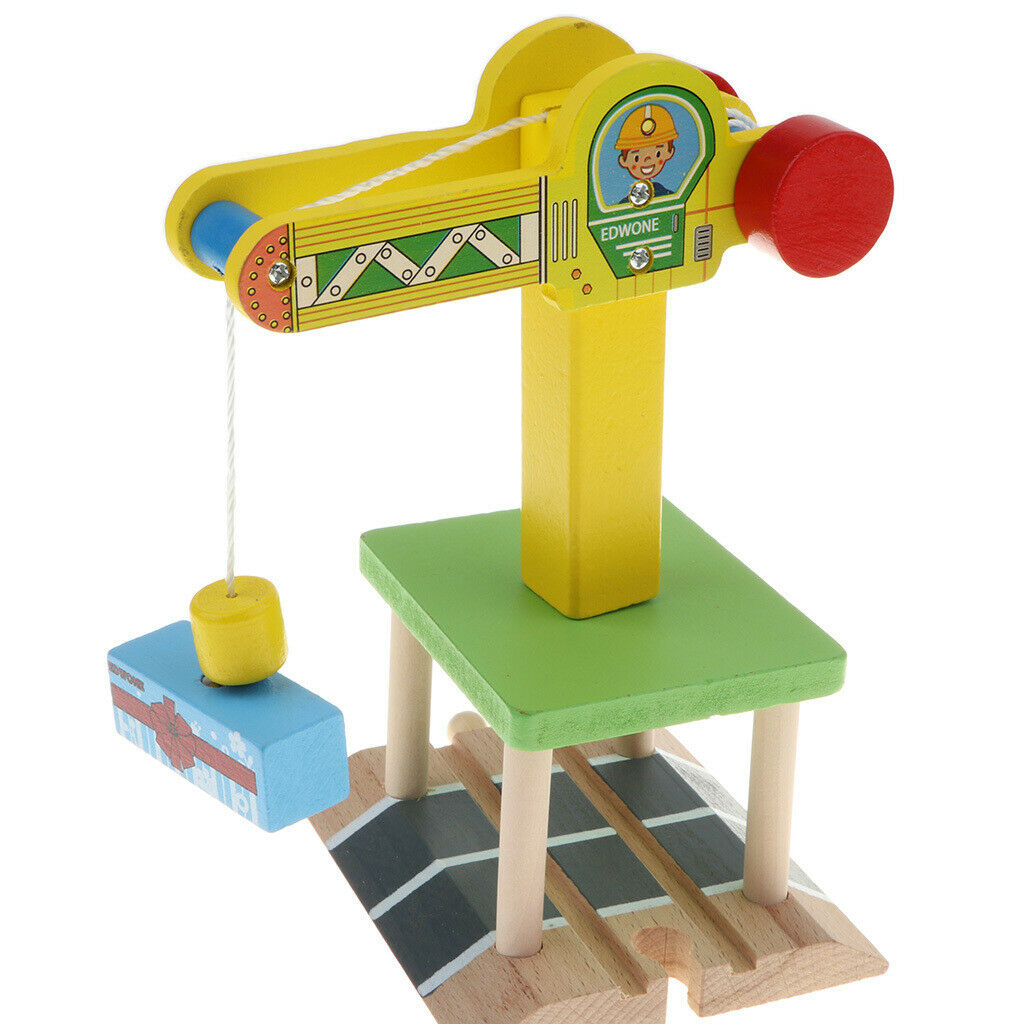 Wooden Trains Railway Set Compatible Accessories - Track Crane & Freight Car