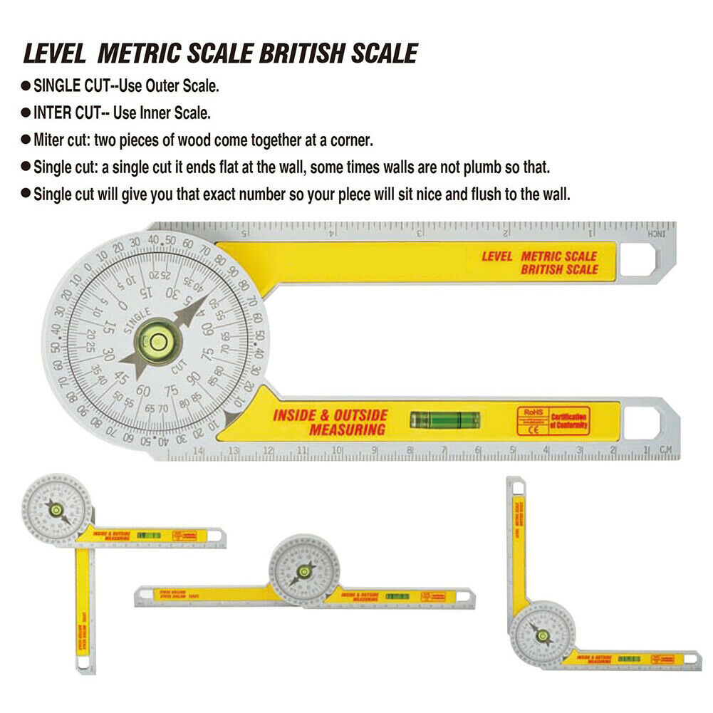 360 Degree Miter Saw Protractor High Accuracy Angle Finder Measuring Ruler Tool^