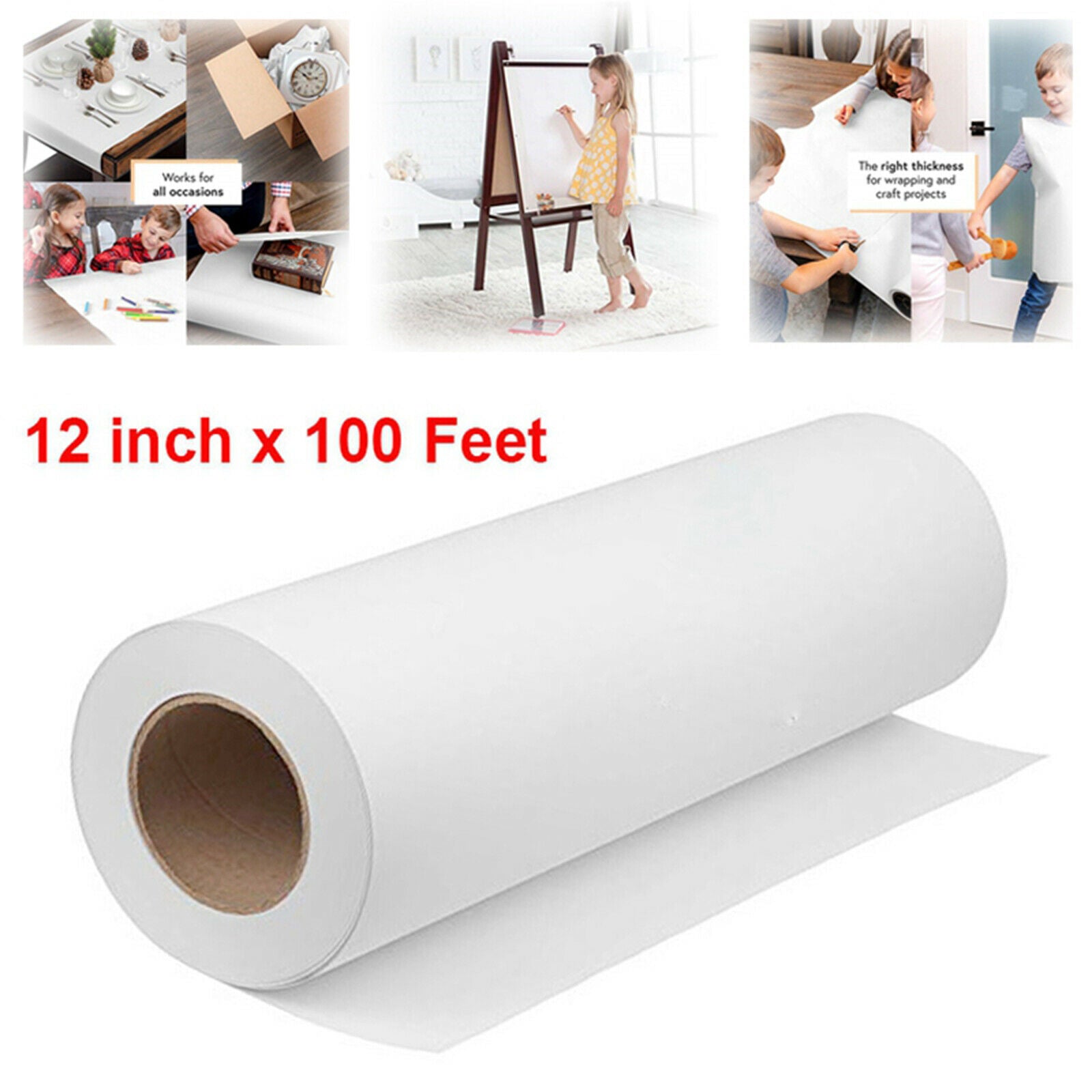 White Kraft Arts and Crafts Paper Roll for Paints, Wall Art,Easel Paper,Wrapping