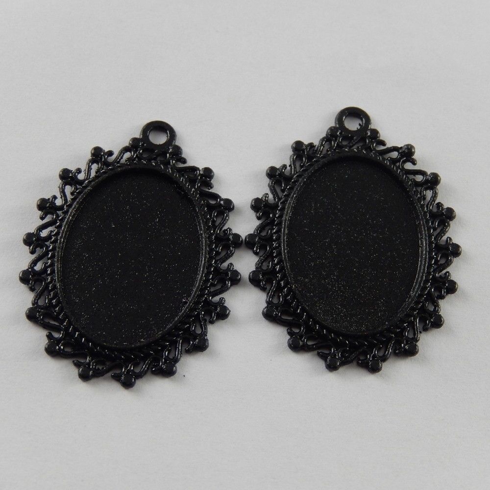 4pcs Black Alloy Oval Cabochon Setting Cameo Base Bezel Pendant Tray DIY 25x18mm