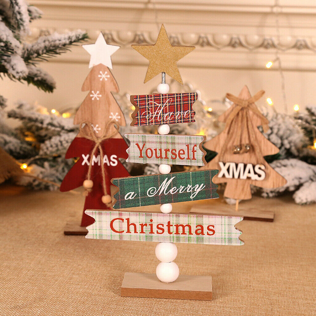Red Wooden Christmas Tree Desktop Ornaments Table Decors Party Ornaments