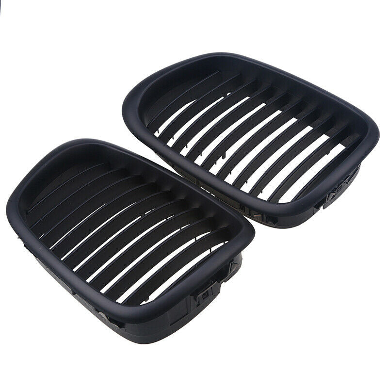 Pair Matt Black Front Kidney Radiator Grille Hood For BMW 5 Series E39 1999-2004