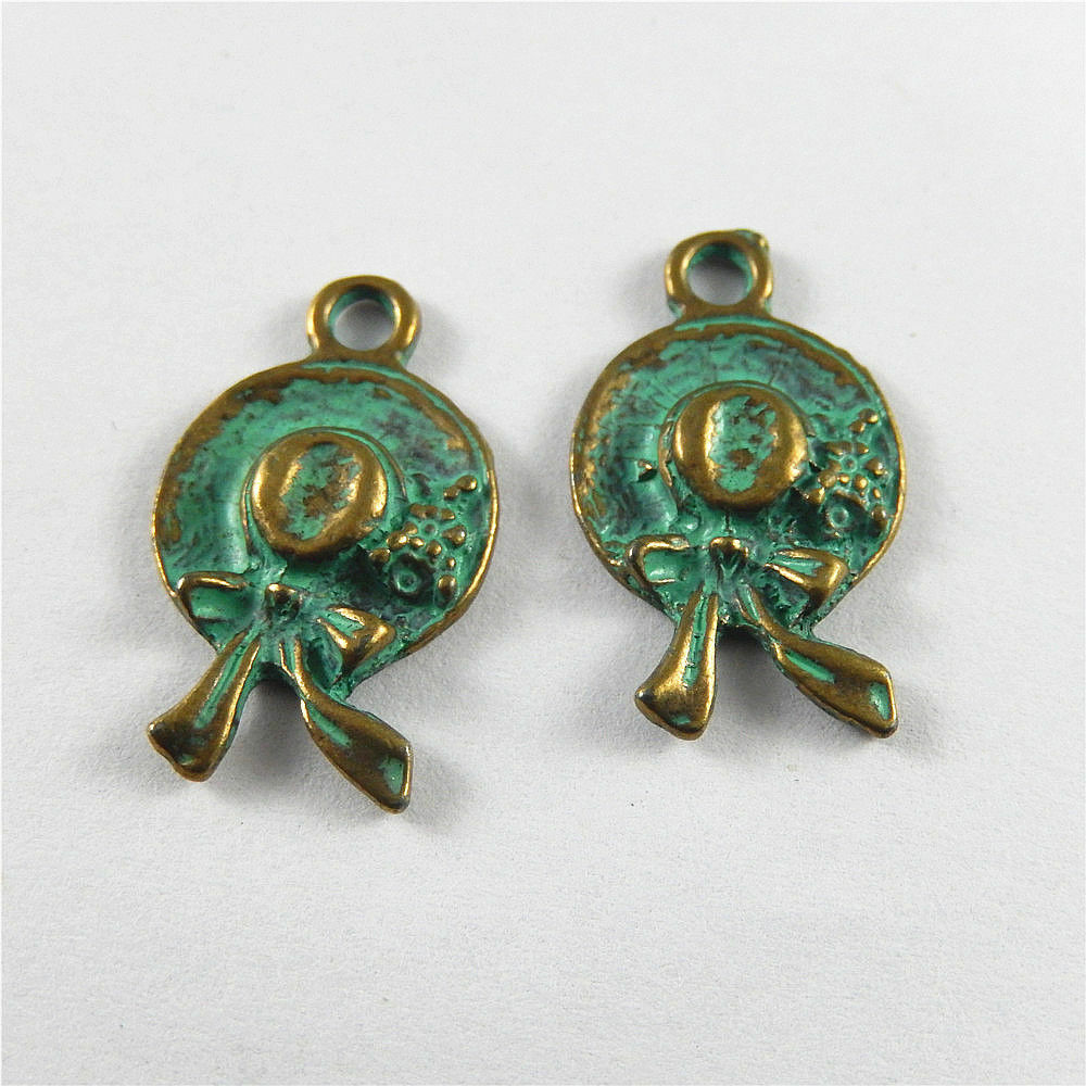20PCS Patina Sun Hat Charm Alloy Pendant Dangle Jewelry Making Crafts 26x16x3mm