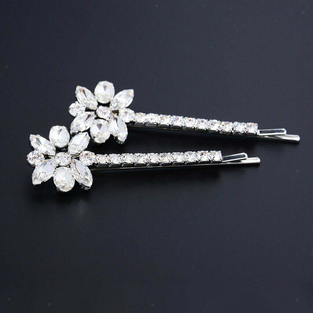 2Pcs Crystal Hair Clip Rhinestones Flower Hairpins Womens Hair Jewelry