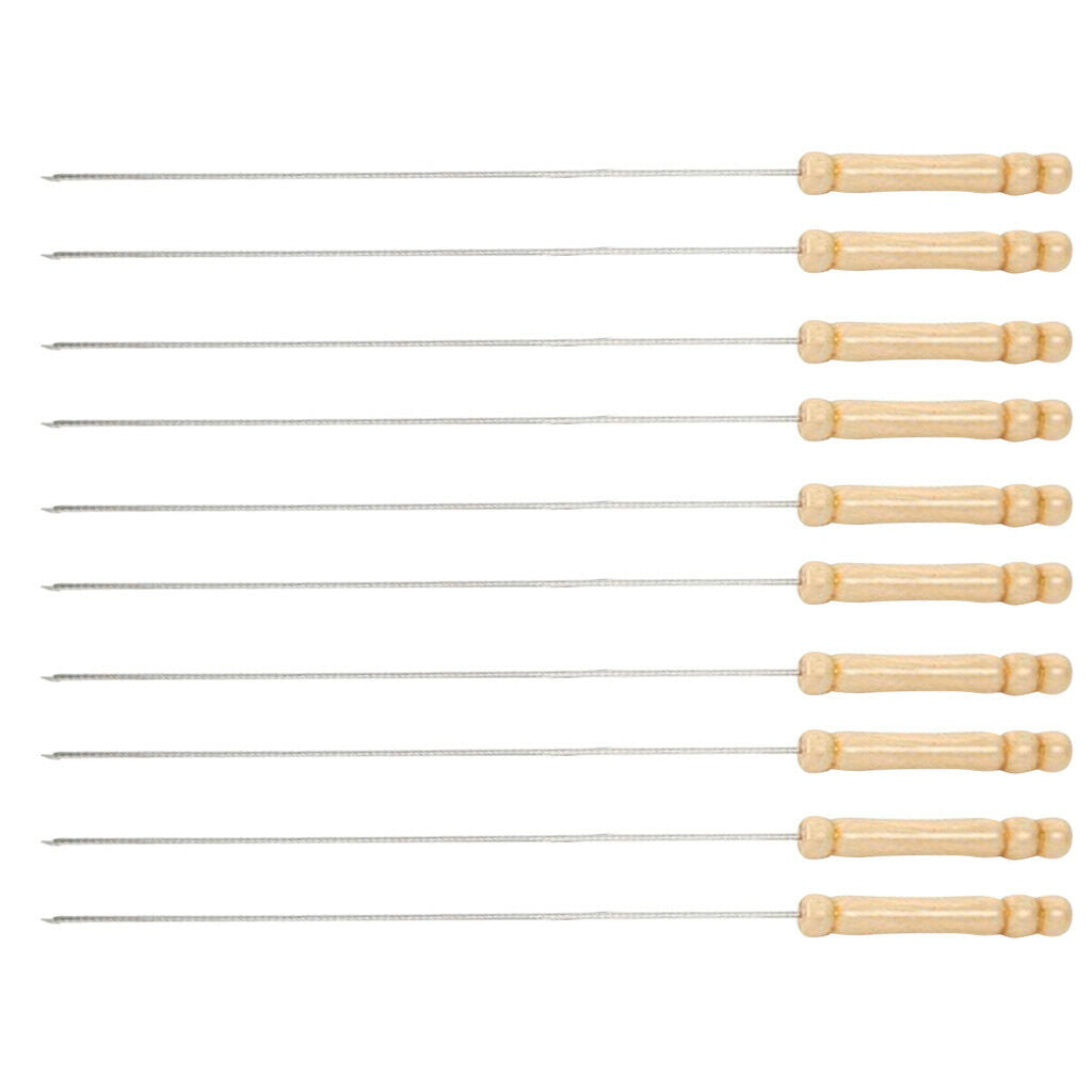 10x/set Wood Handle BBQ Skewers Stainless Steel Grill Needle Sticks 13.19