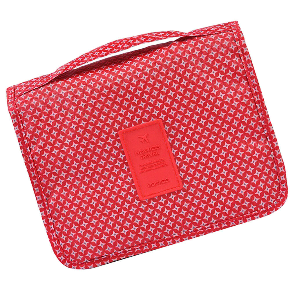 Large Capacity Travel Wash Bag with Hanging Hook - Red star, as described