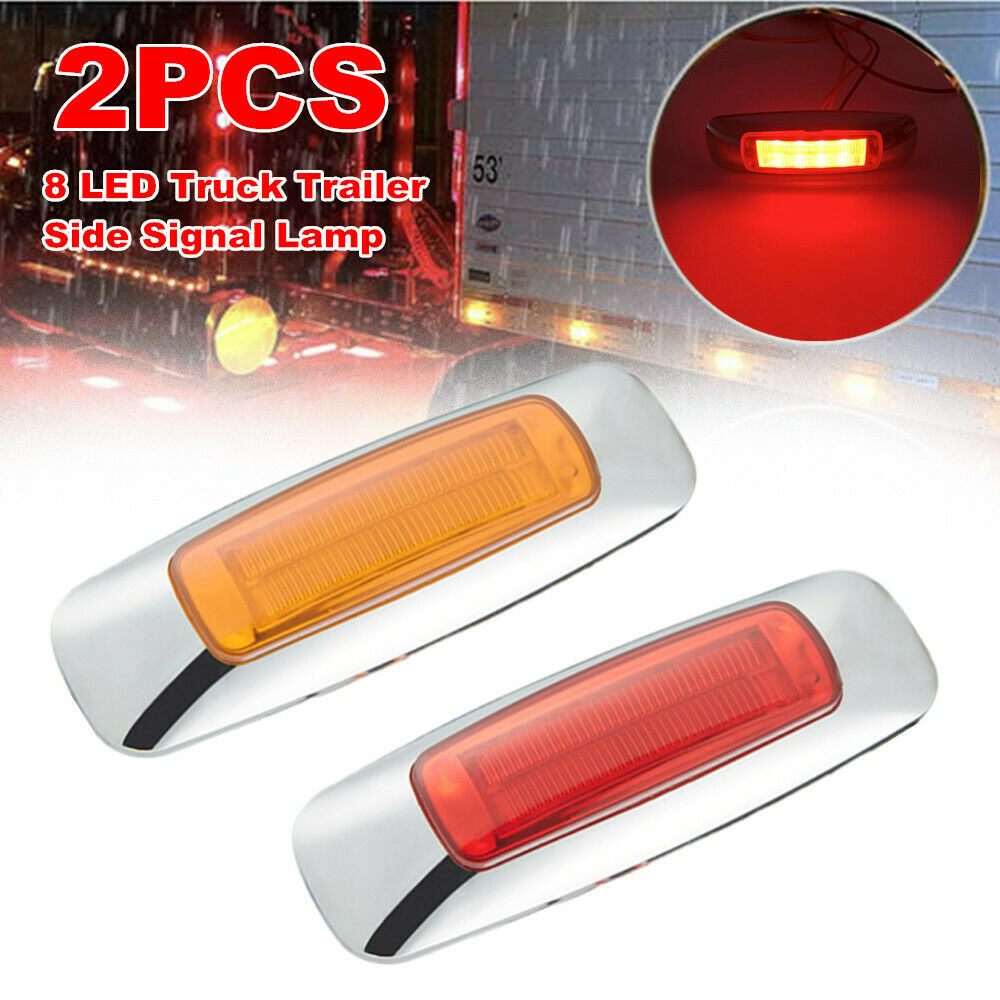 2x Truck Trailer Side 8LED Signal Lamp Extension Indicator Brake Light Red Amber