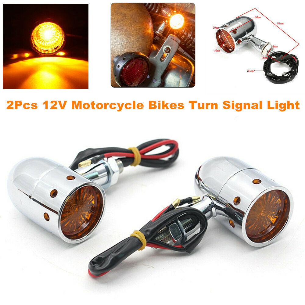 2Pcs Retro Motorcycle Waterproof Corner Lamp Indicator Turn Signal Amber Light