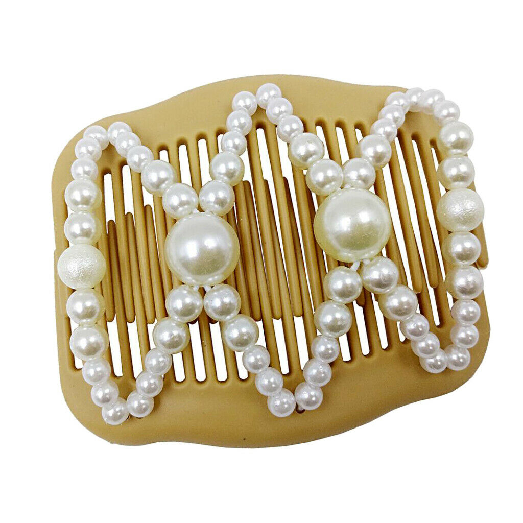Retro Style Double Hair Combs Clips Stretch Beaded Hairpin for Thick Hair