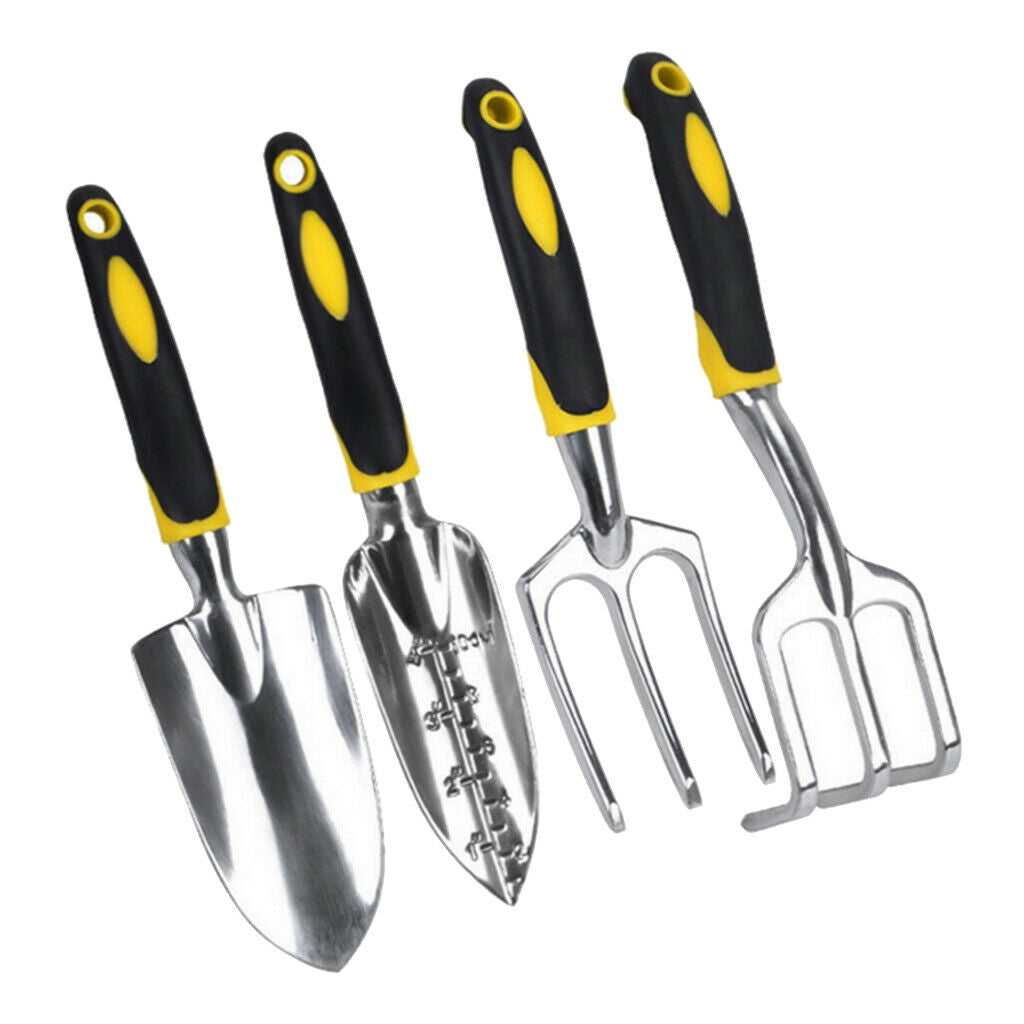 4Pcs Rake Garden Tool Set Aluminum Gardening Trowels Rake Cultivator Rake