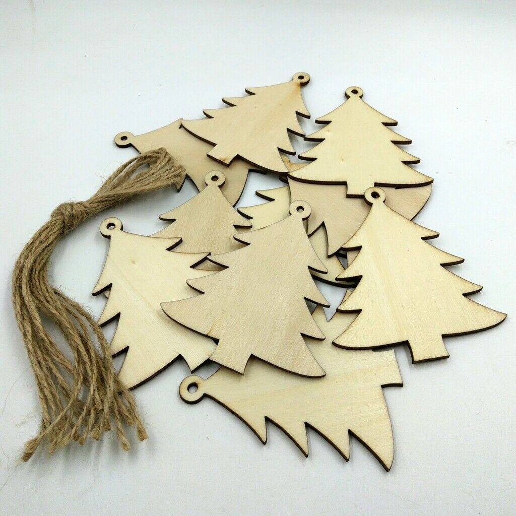 10 Pieces Christmast Tree Wood Tags Embellishments Gifts Tags with String