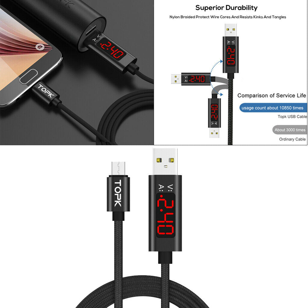 Smart Voltage and Current USB Charger Cable 3' for Android Phone Black
