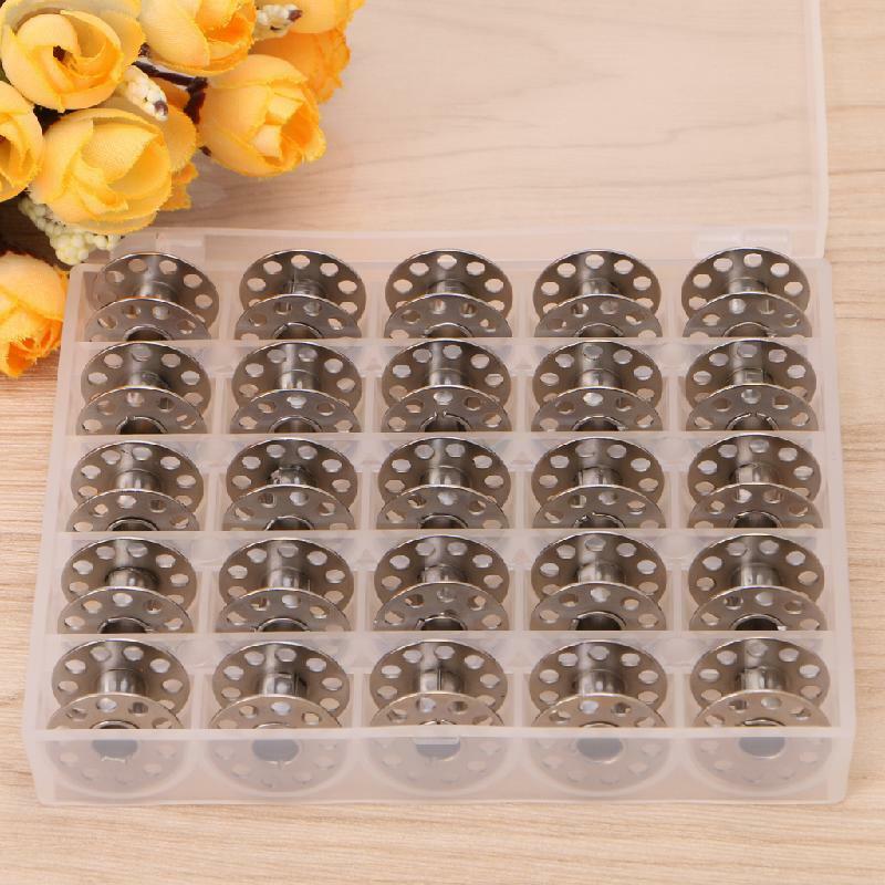 25Pcs 20mm Universal Sewing Machine Metal Bobbins Bobbin Spool with Storage Box