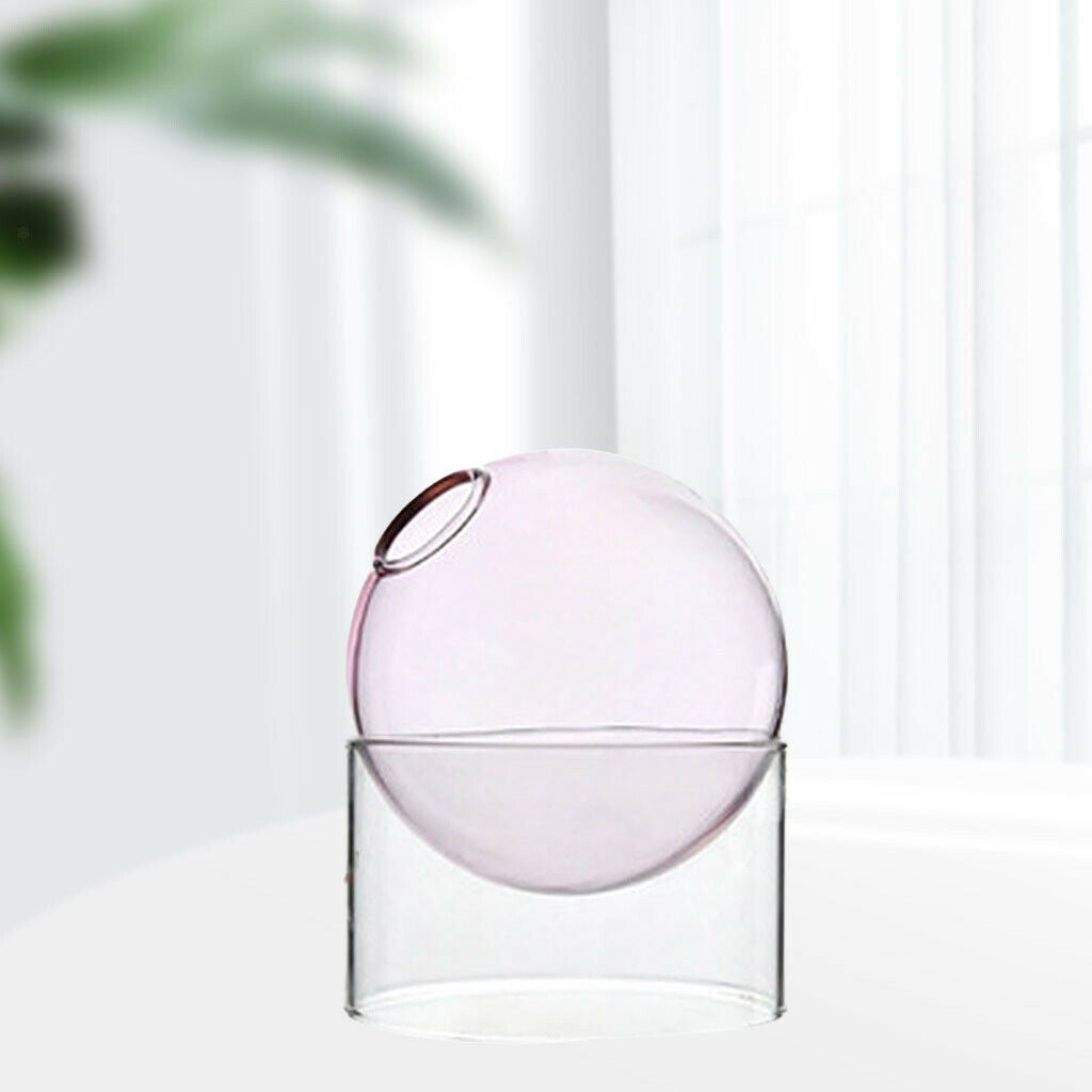 Art Clear Round Glass Vase Tabletop Terrarium Container Bud Pot Home Decor Pink