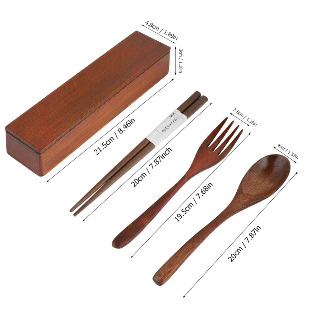 3-pieces/set  Natural Wooden Tableware Sets 1 Spoon 1 Chopsticks 1 Fork