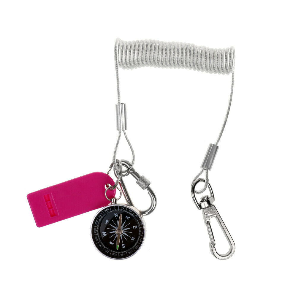 Outdoor Survival Gear Stretchy Coiled Cord Safety Lanyard w/ Compass Whistle
