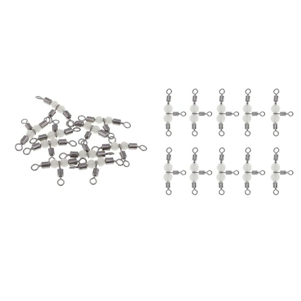 20pcs Durable 3-Way Swivels Connectors with Glow Bead T-shape Swivels Rolling