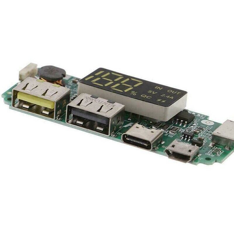 LED Dual USB 5V 2.4A Micro/Type-C / Flash USB Power Bank Charger Board US