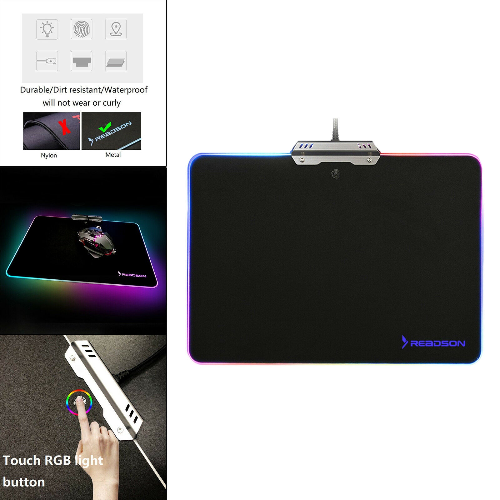 RGB Metal Mouse Pad Anti-Slip Mouse Mat Water Resistant for Office Home