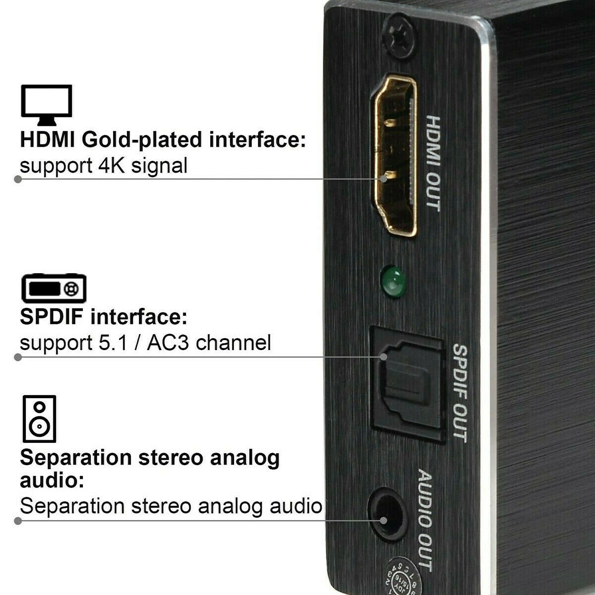 4K HDM to HDM and Optical TOSLINK SPDIF 3.5mm Audio Extractor Converter CN