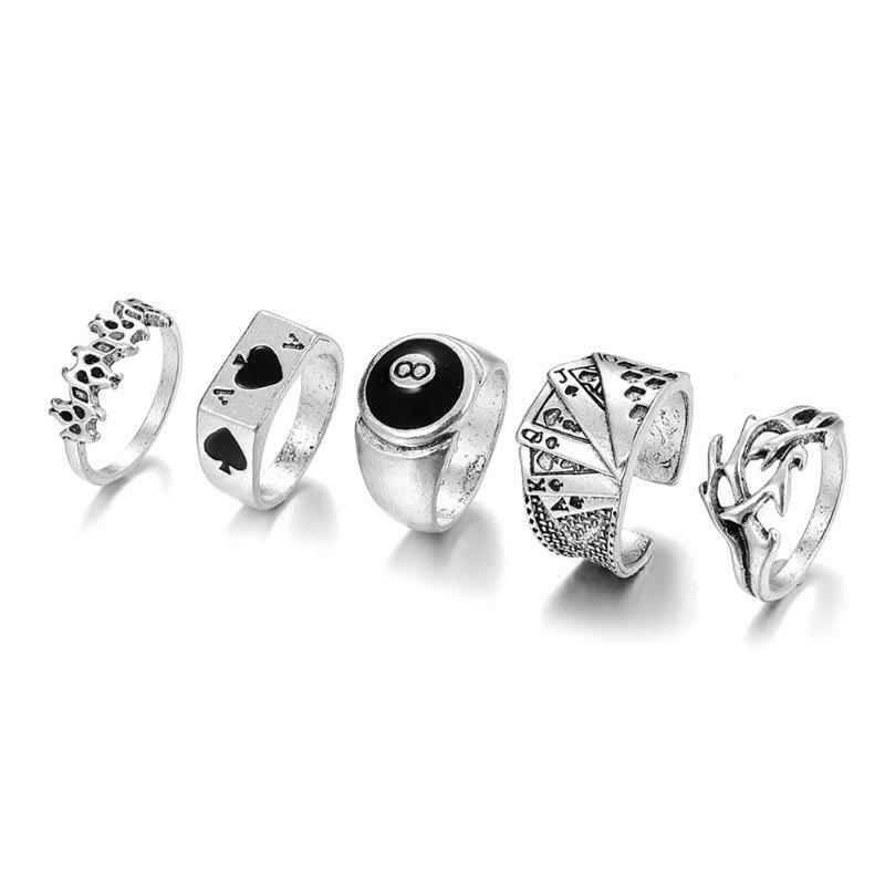 5 Pieces Unique Design Billiards Ring for Men Playing Poker Card Engagement Ring