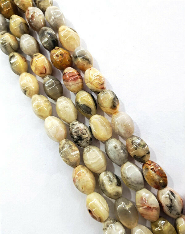 1 Strand 14x10mm Yellow Crazy Lace Agate Faceted Olive Spacer Beads 15.5" HH7897