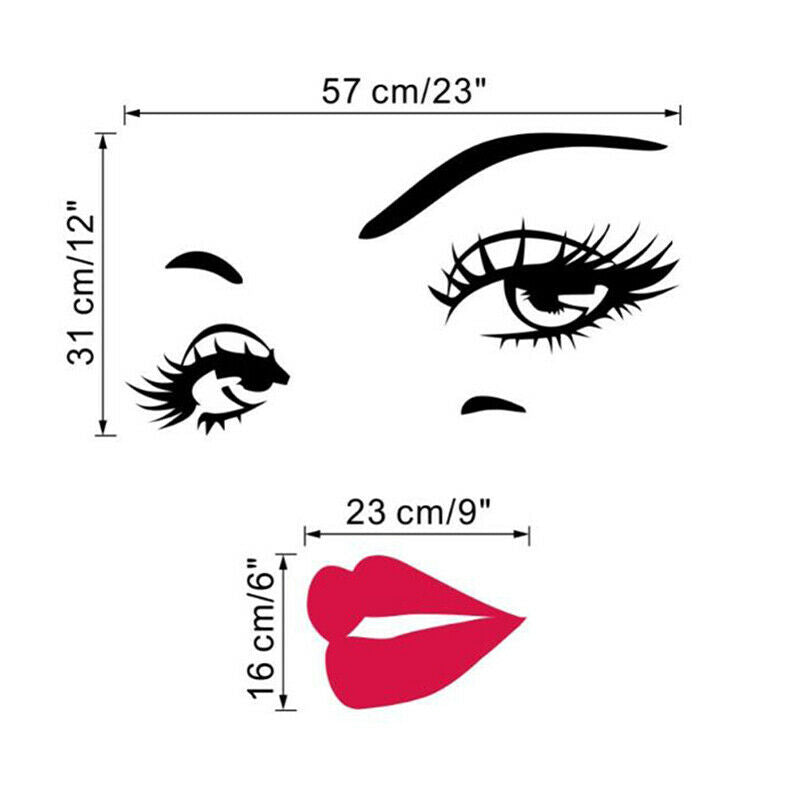 1Pcs Sexy Eyelashes Red Lips Wall Stickers Living Room Bedroom Decoration.l8
