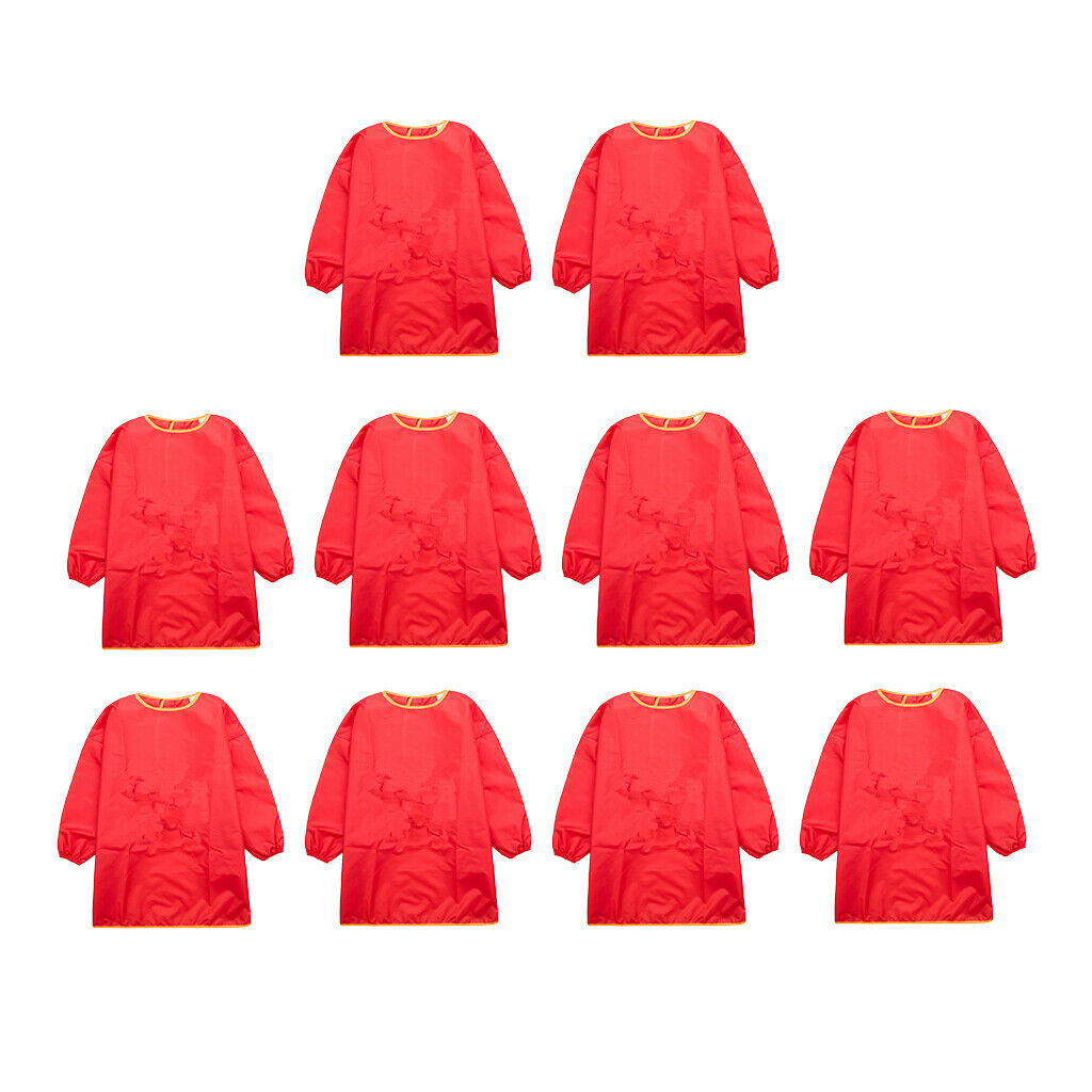10 Pieces Long Sleeve Red Kids Aprons Bibs Drawing Smocks for 90-100cm