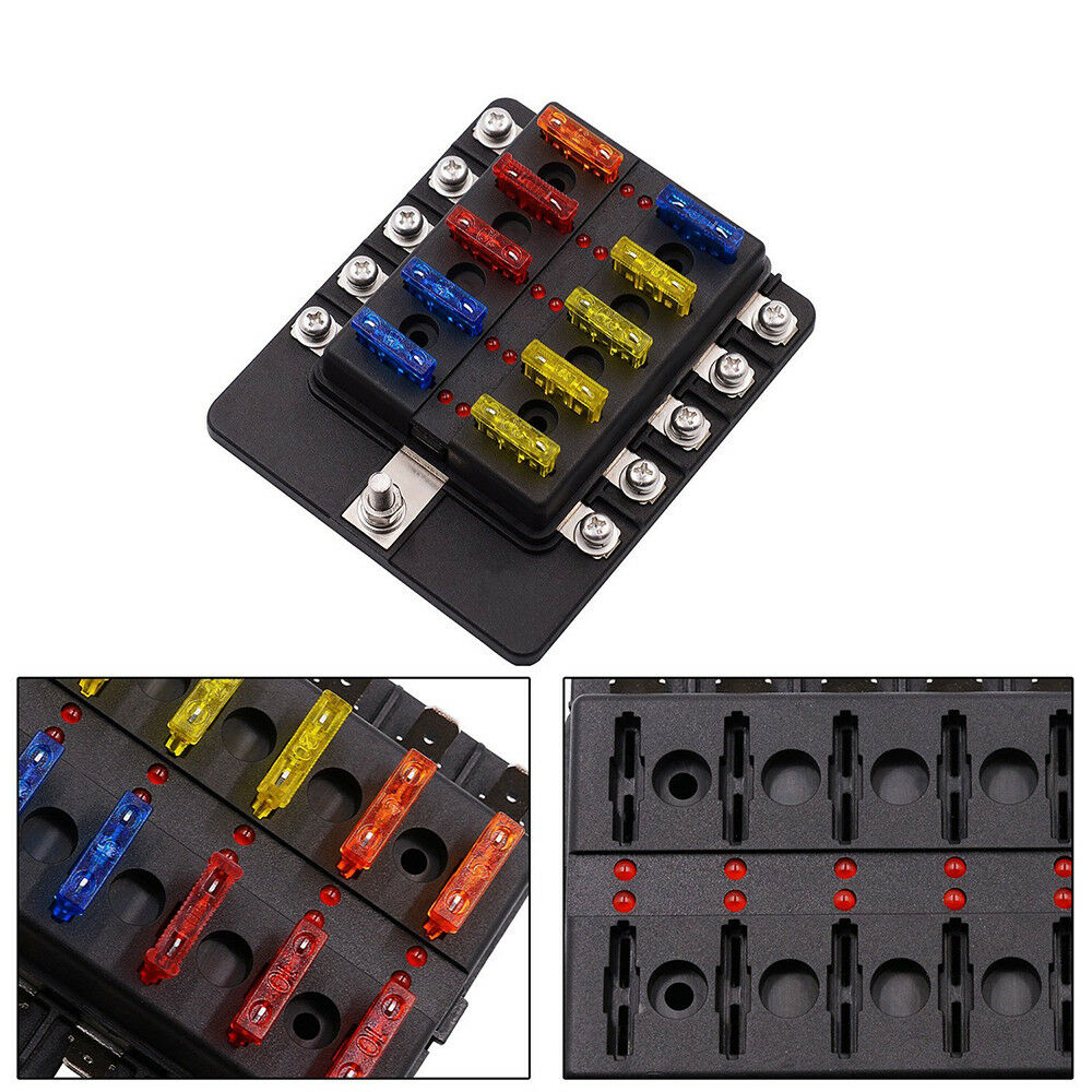 5A 10A 15A 20A 10-way Fuse Box Blade Fuse Holder (ATO/ATC) LED Waterpoof Cover