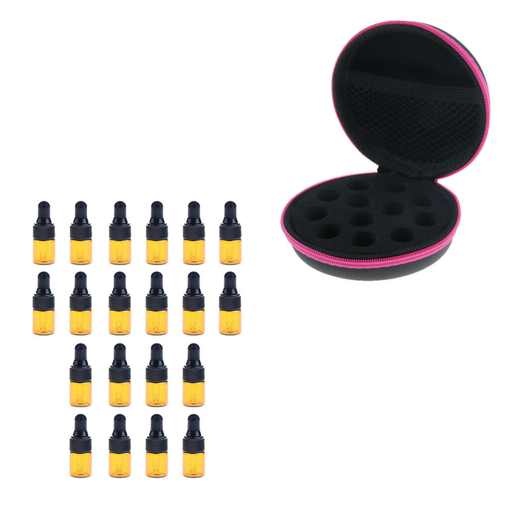 20pcs Refillable Empty Glass Dropper Bottle with 1ml Carrying Case Essential Oil