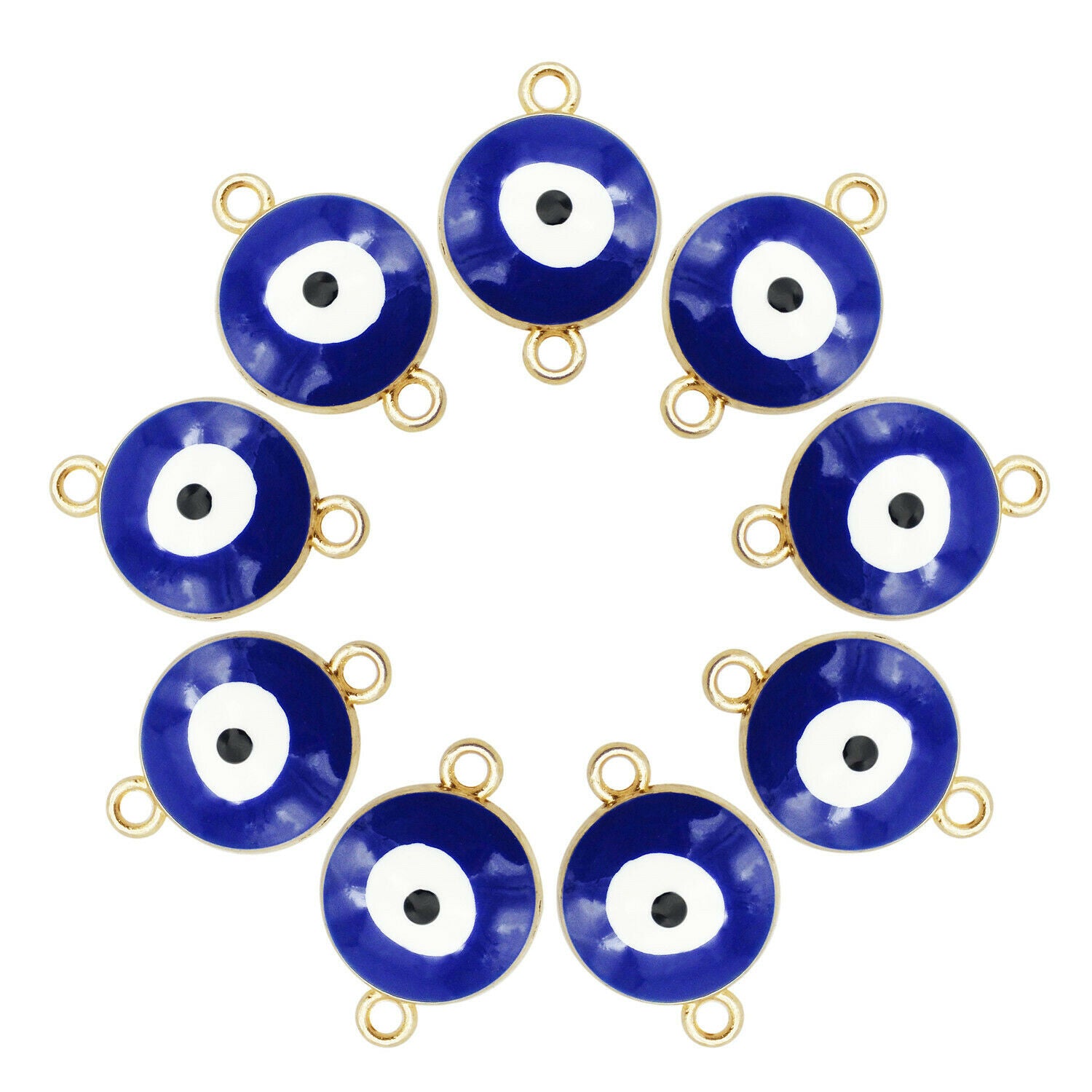 12 PCS Blue Alloy Round Turkish Evil Eye Enamel Charm Connector Pendant 18*12mm